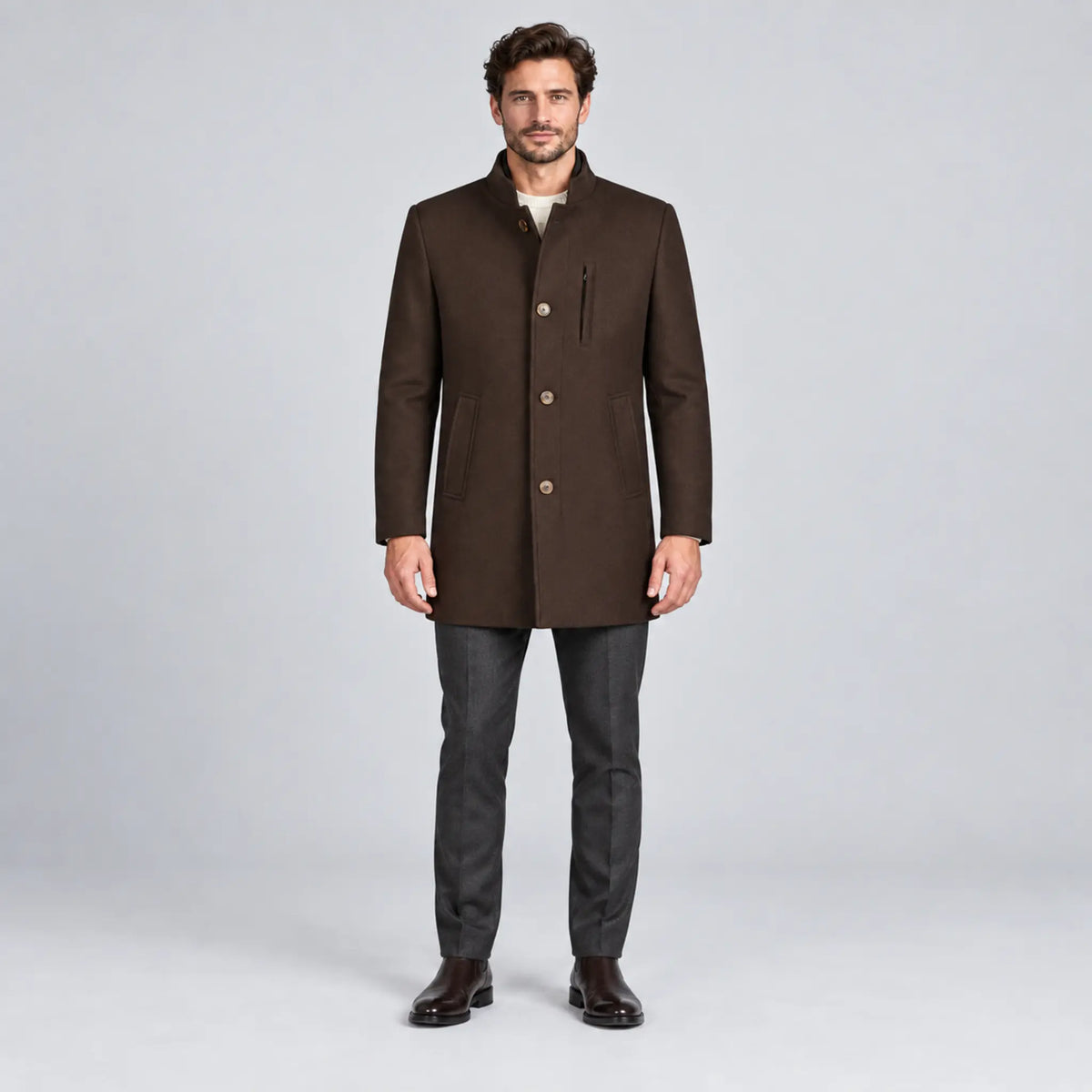 Roy Robson Mid-Thigh Coat - Dark Brown 17972