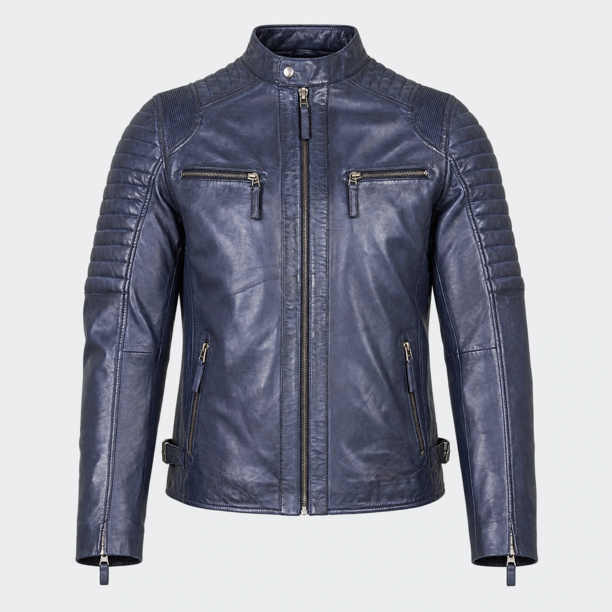 Helium Nappa Leather Biker Style Jacket Paolo in Navy