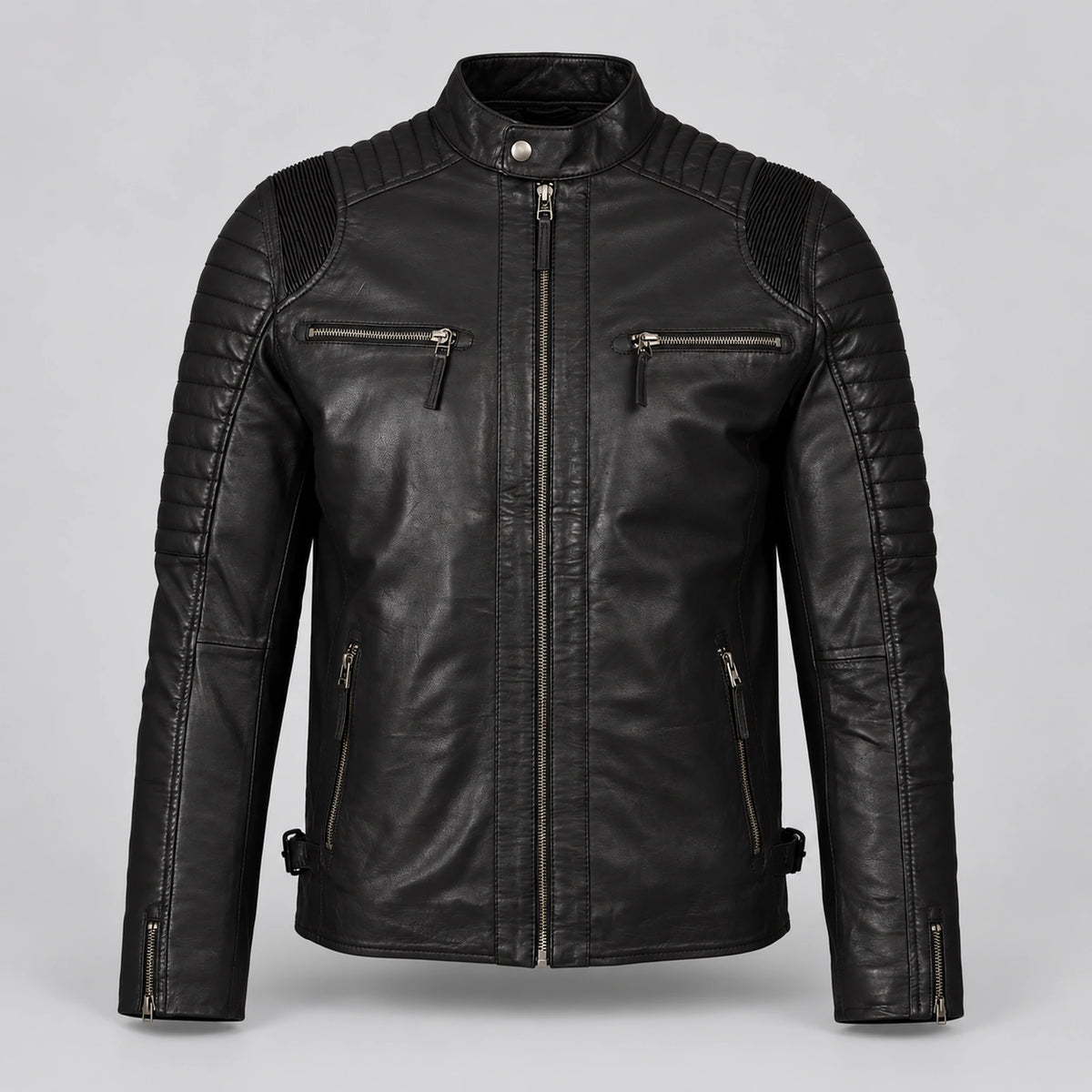Helium Nappa Leather Biker Style Jacket Paolo in Black