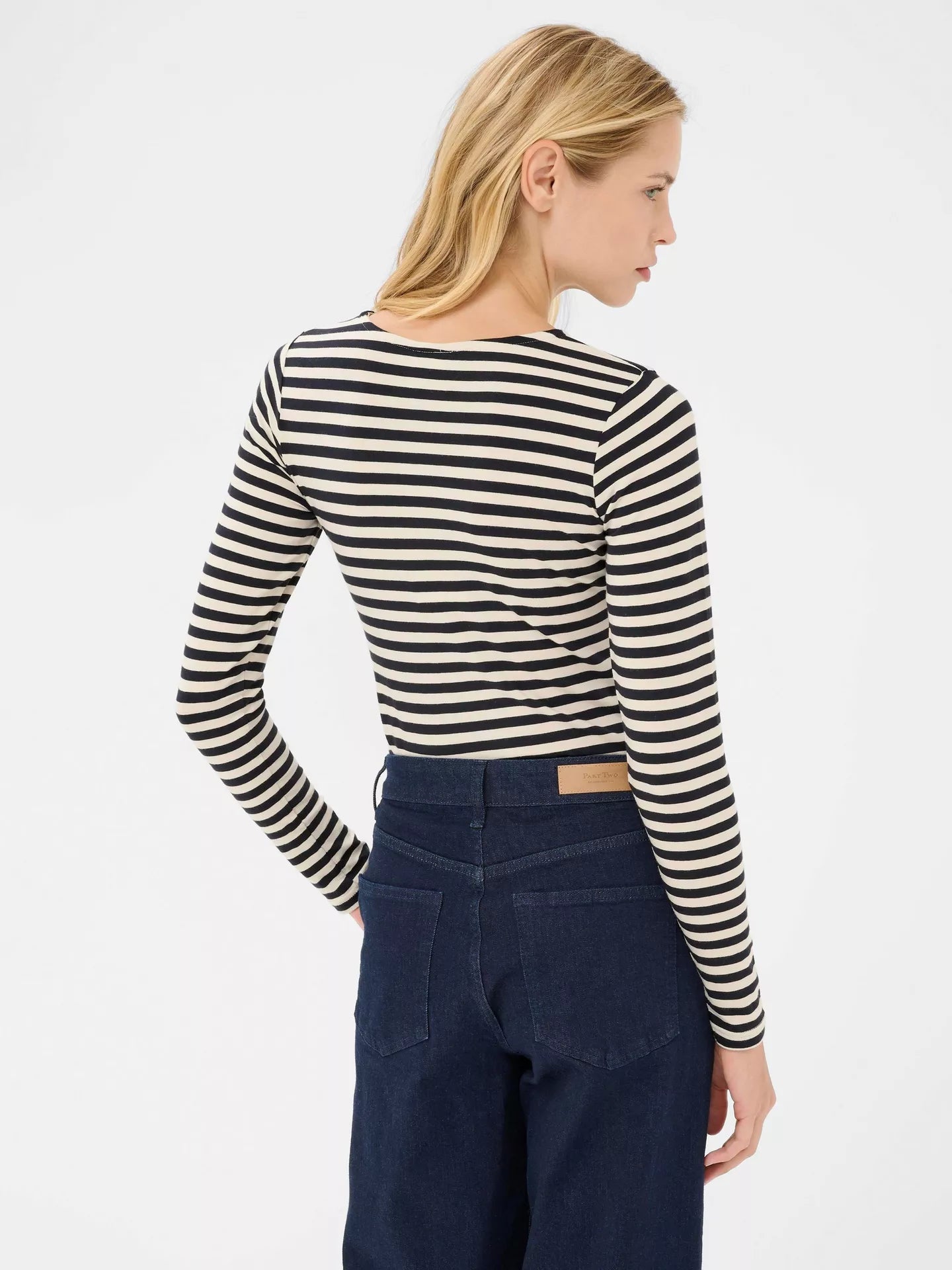 Part Two Nemajas Round Neck T-Shirt in Dark Navy Stripe