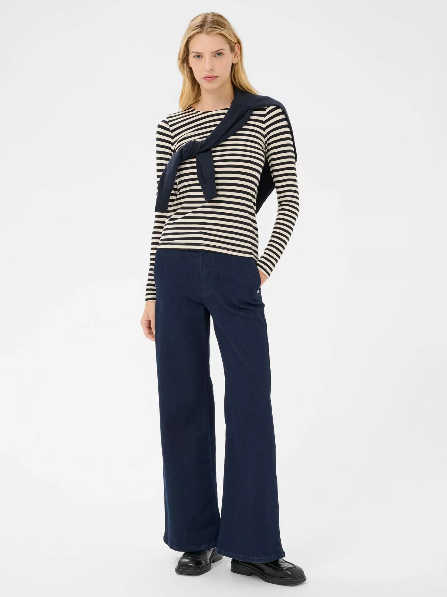 Part Two Nemajas Round Neck T-Shirt in Dark Navy Stripe
