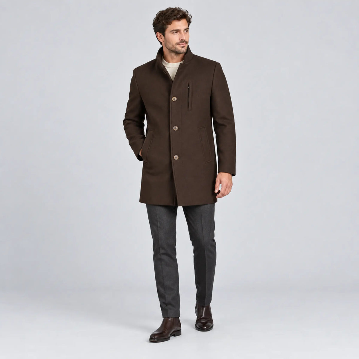 Roy Robson Mid-Thigh Coat - Dark Brown 17972