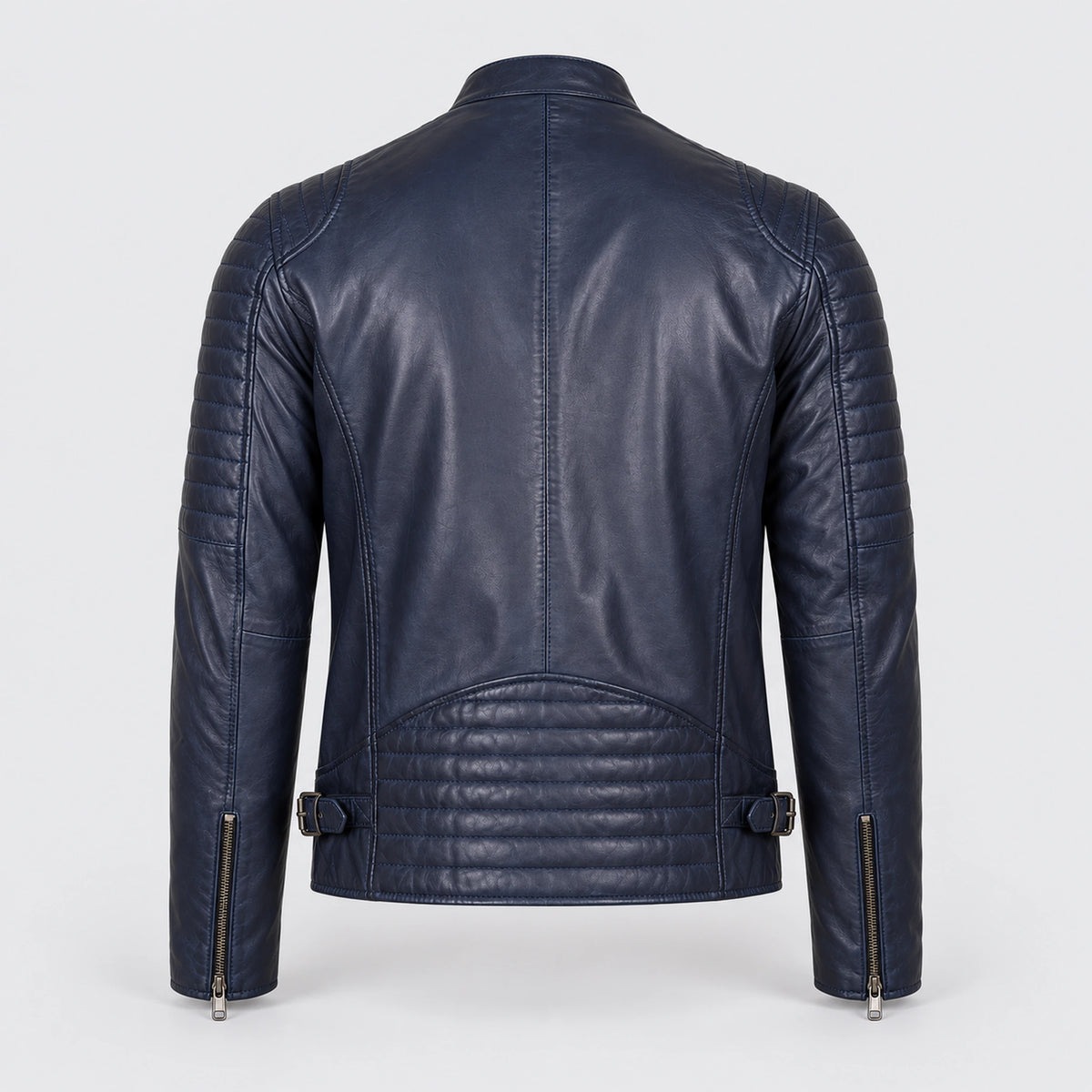 Helium Nappa Leather Biker Style Jacket Paolo in Navy