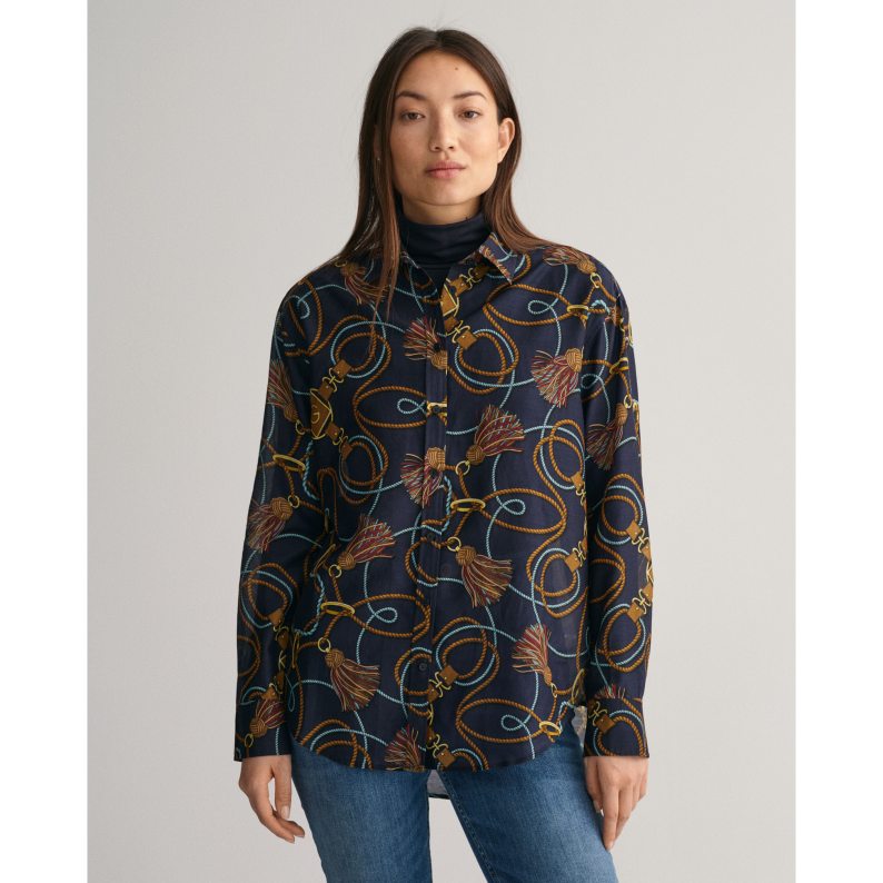 GANT Relaxed Fit Rope Print Cotton Silk Shirt Evening Blue 4300240