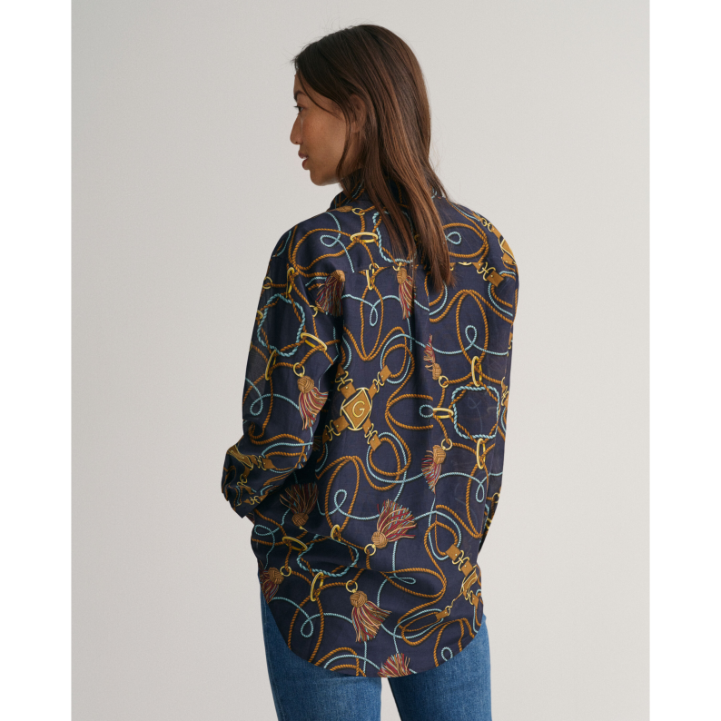 GANT Relaxed Fit Rope Print Cotton Silk Shirt Evening Blue 4300240