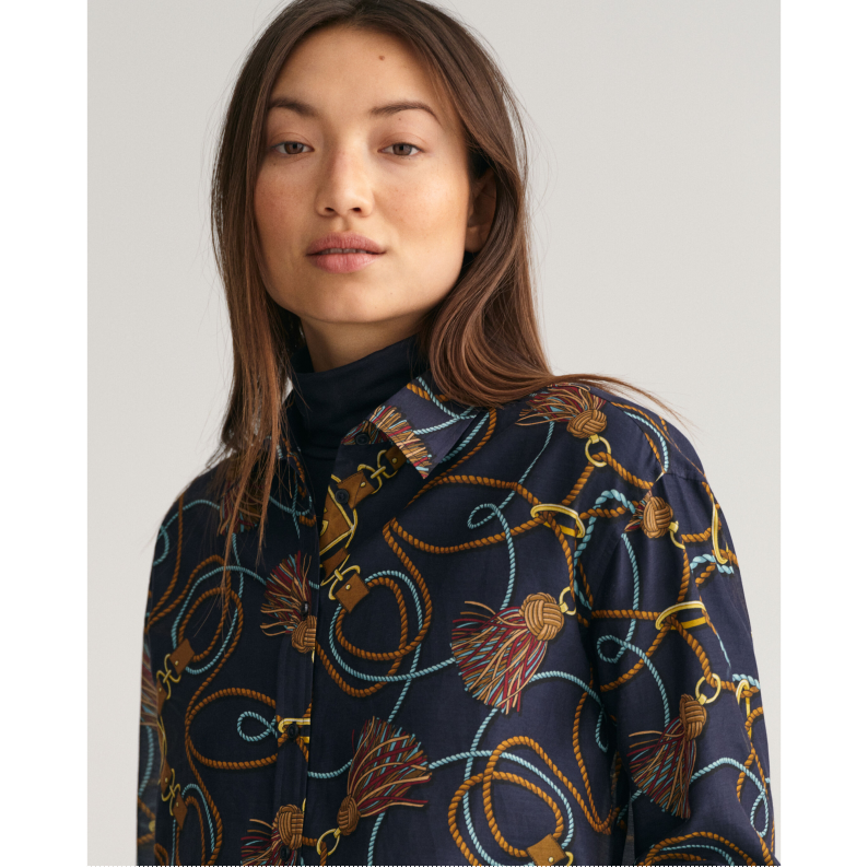 GANT Relaxed Fit Rope Print Cotton Silk Shirt Evening Blue 4300240