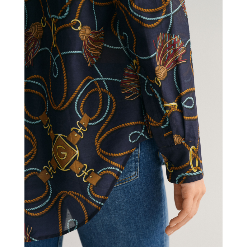 GANT Relaxed Fit Rope Print Cotton Silk Shirt Evening Blue 4300240