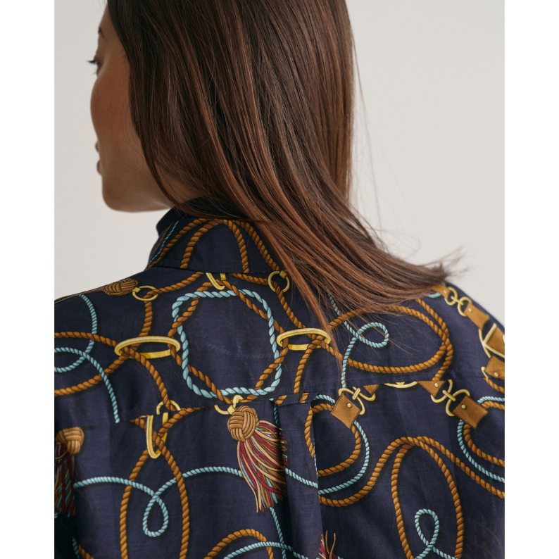 GANT Relaxed Fit Rope Print Cotton Silk Shirt Evening Blue 4300240