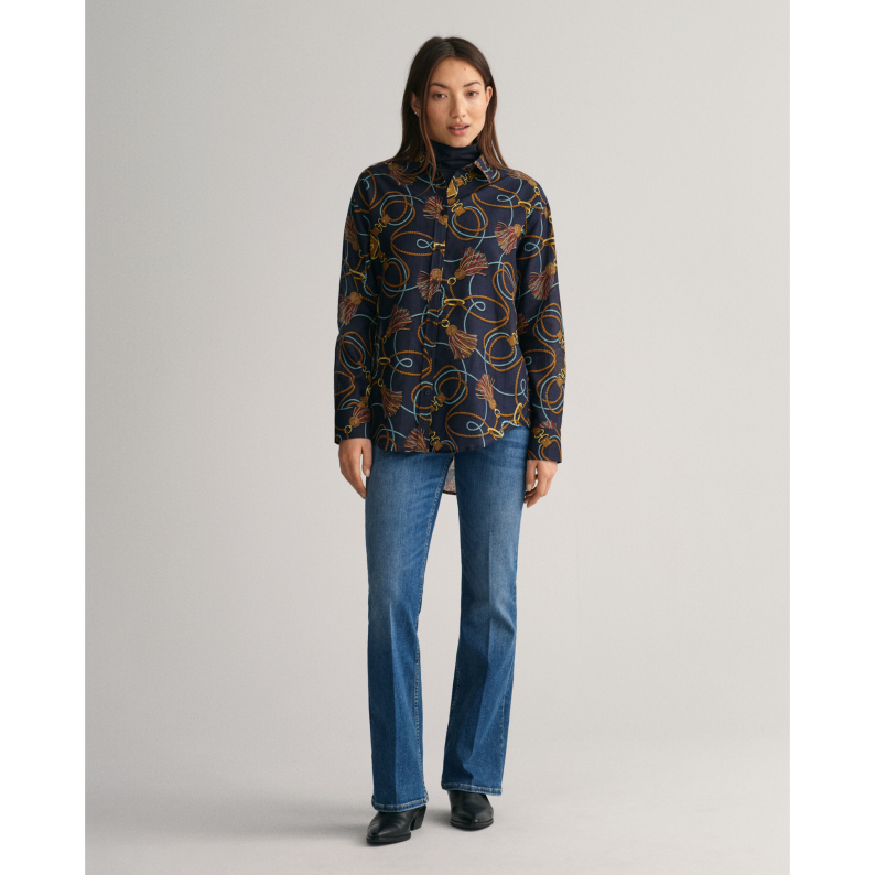 GANT Relaxed Fit Rope Print Cotton Silk Shirt Evening Blue 4300240
