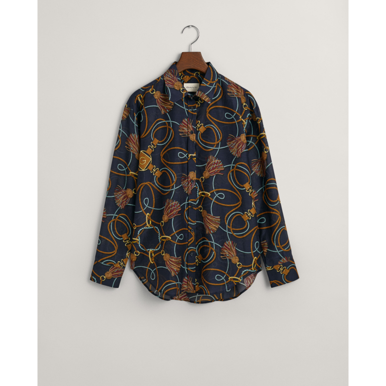 GANT Relaxed Fit Rope Print Cotton Silk Shirt Evening Blue 4300240
