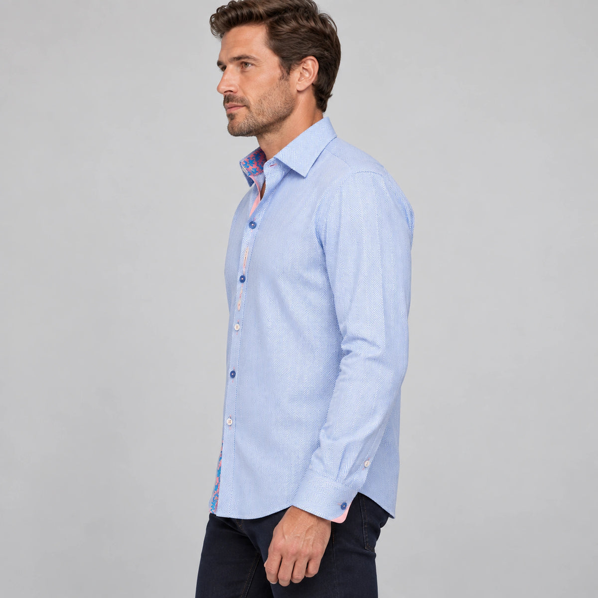 Claudio Lugli Herringbone Print With Trim Detail in Sky