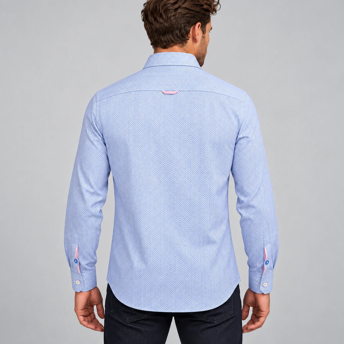 Claudio Lugli Herringbone Print With Trim Detail in Sky