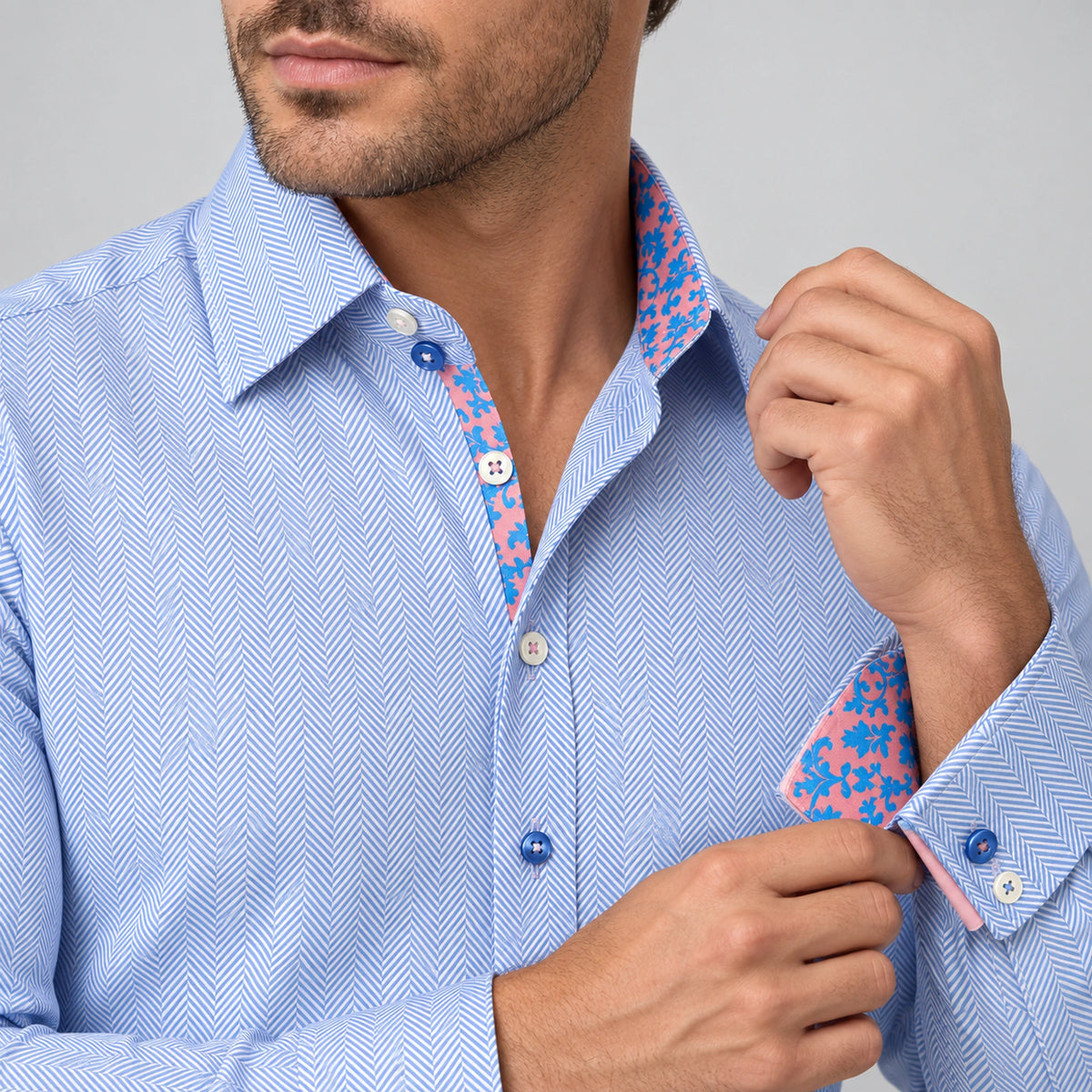 Claudio Lugli Herringbone Print With Trim Detail in Sky