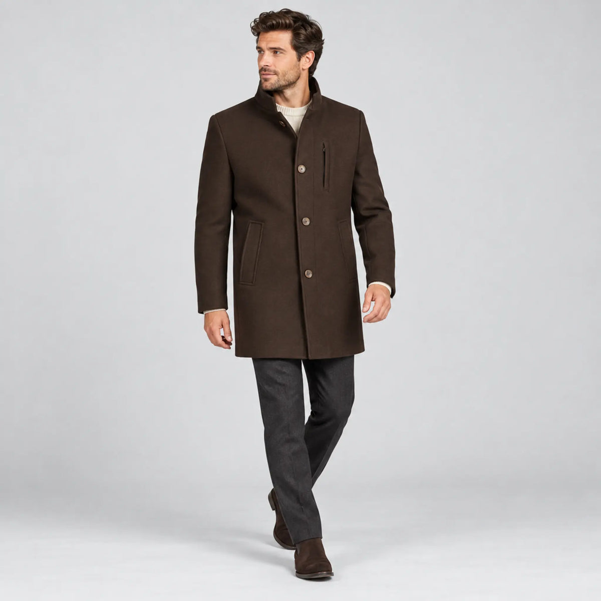 Roy Robson Mid-Thigh Coat - Dark Brown 17972