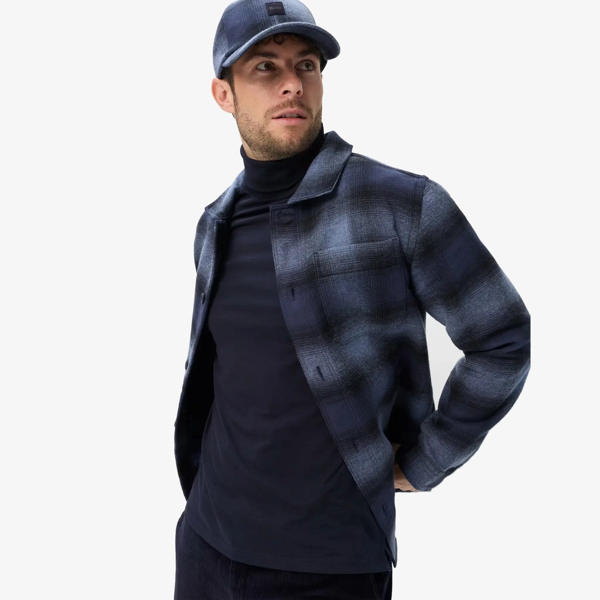 Brax Santiago Overshirt Shacket in Navy Check