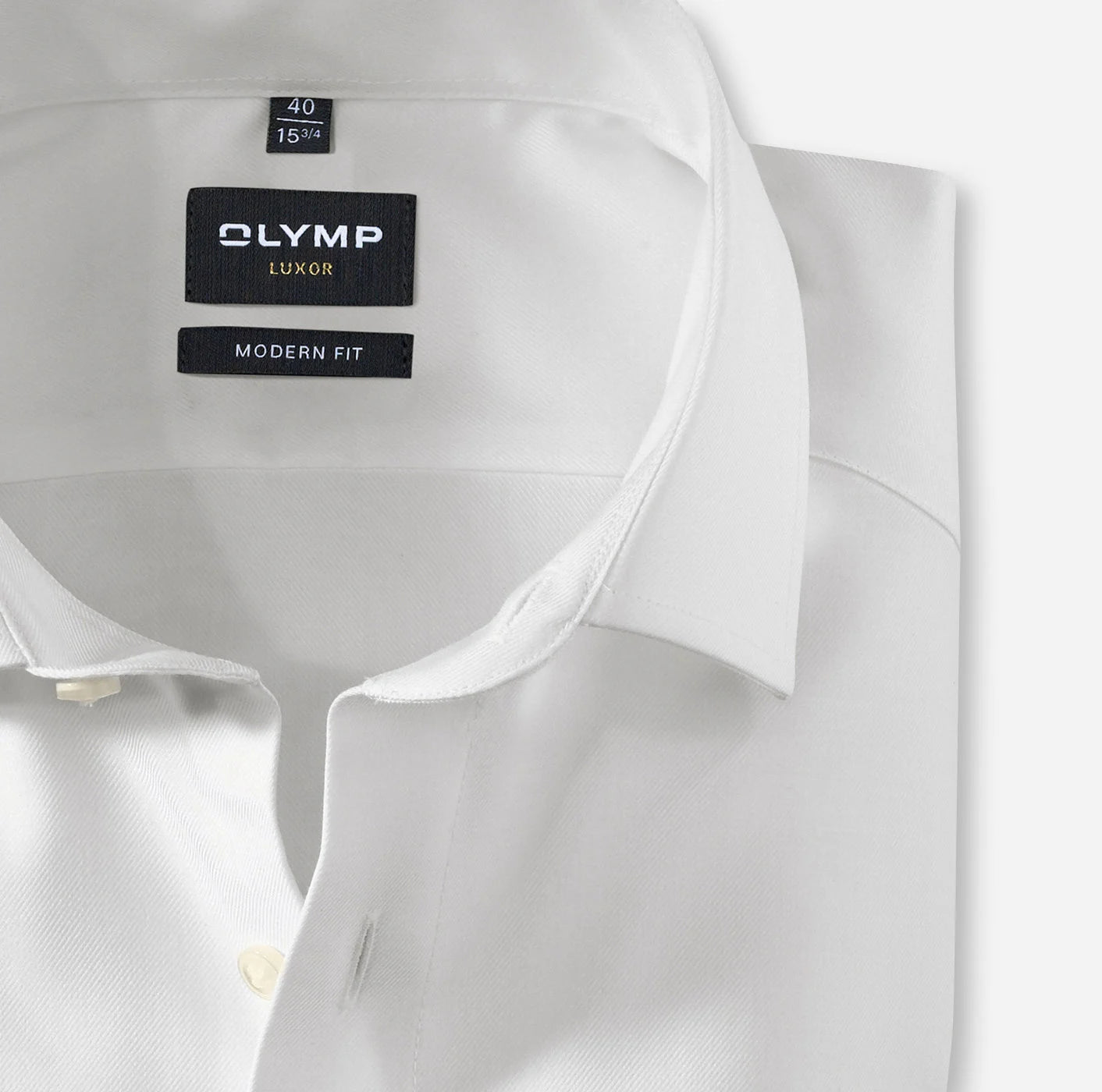 White dress shirt with 'Olymp' label on a white background