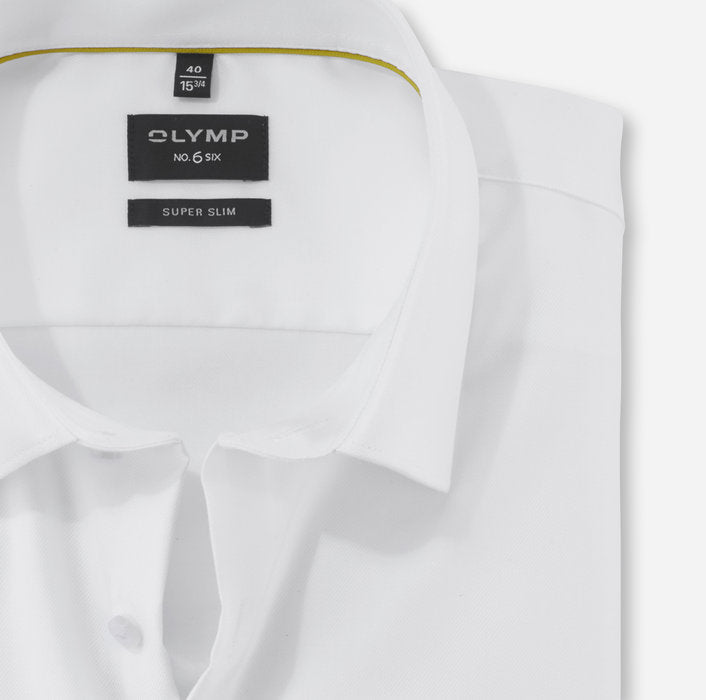 White dress shirt with a visible label on a white background