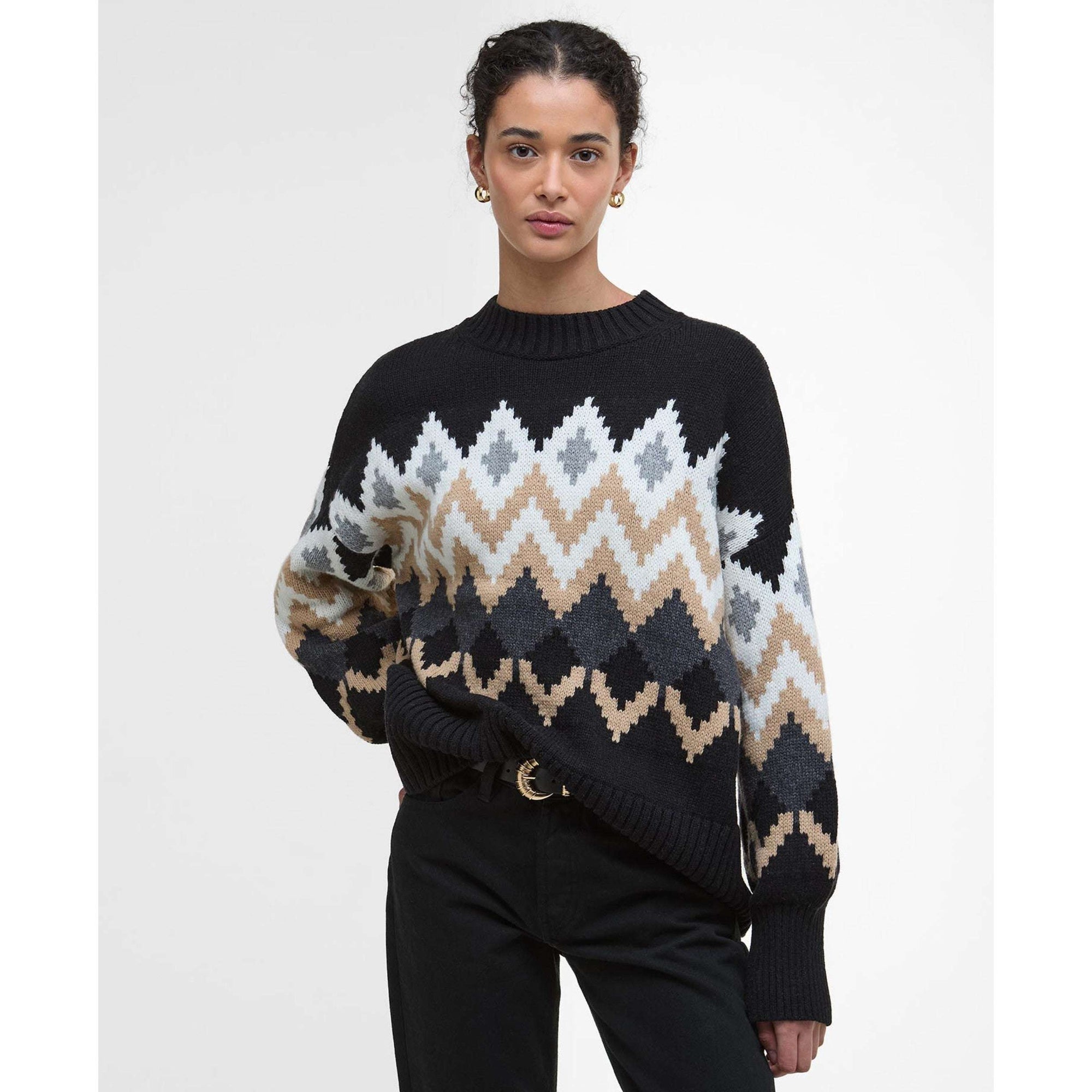 Barbour Cecilia Crew Neck Fair Isle Jumper In Black