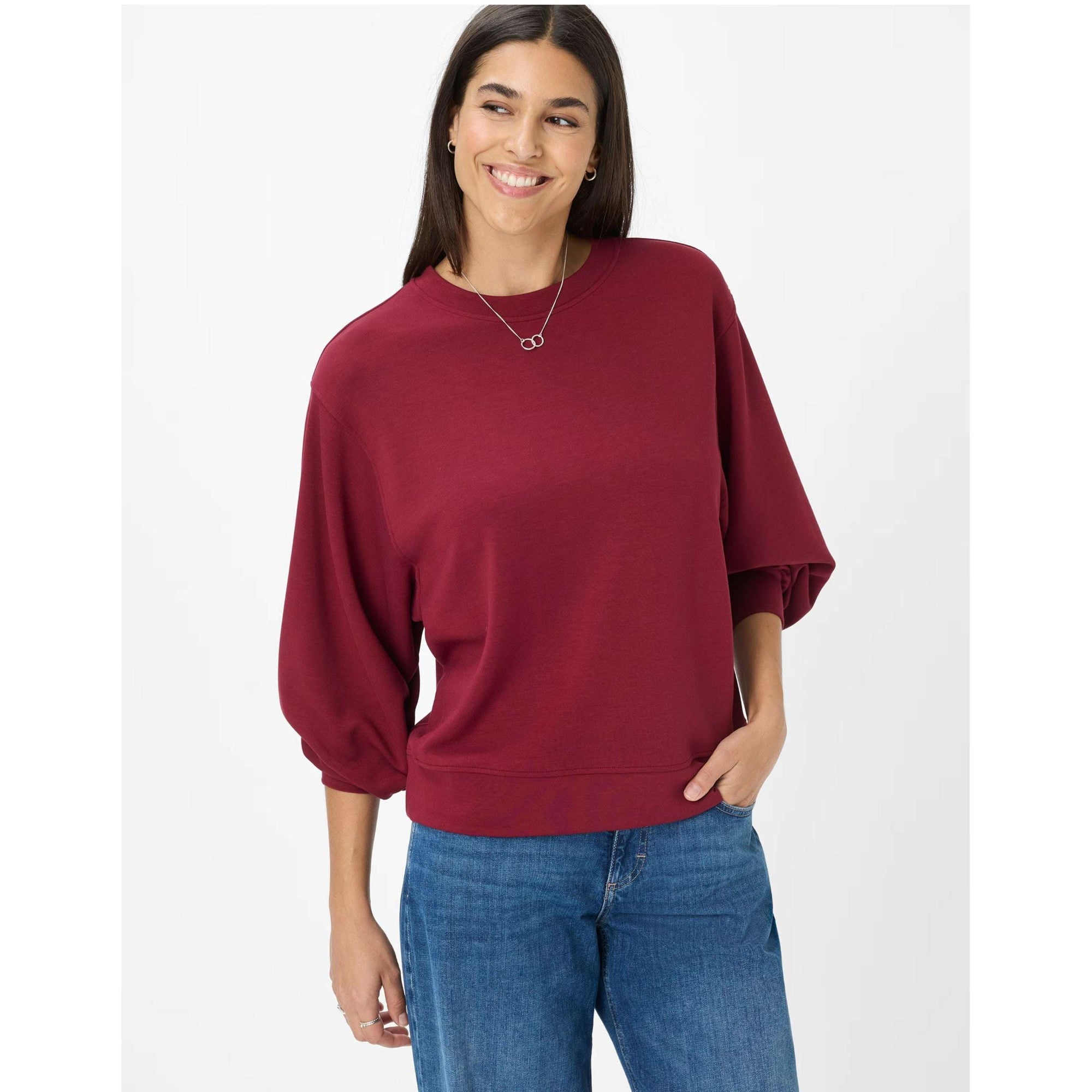 Brax Beca Long Sleeve Sweatshirt in Canvas & Mulberry