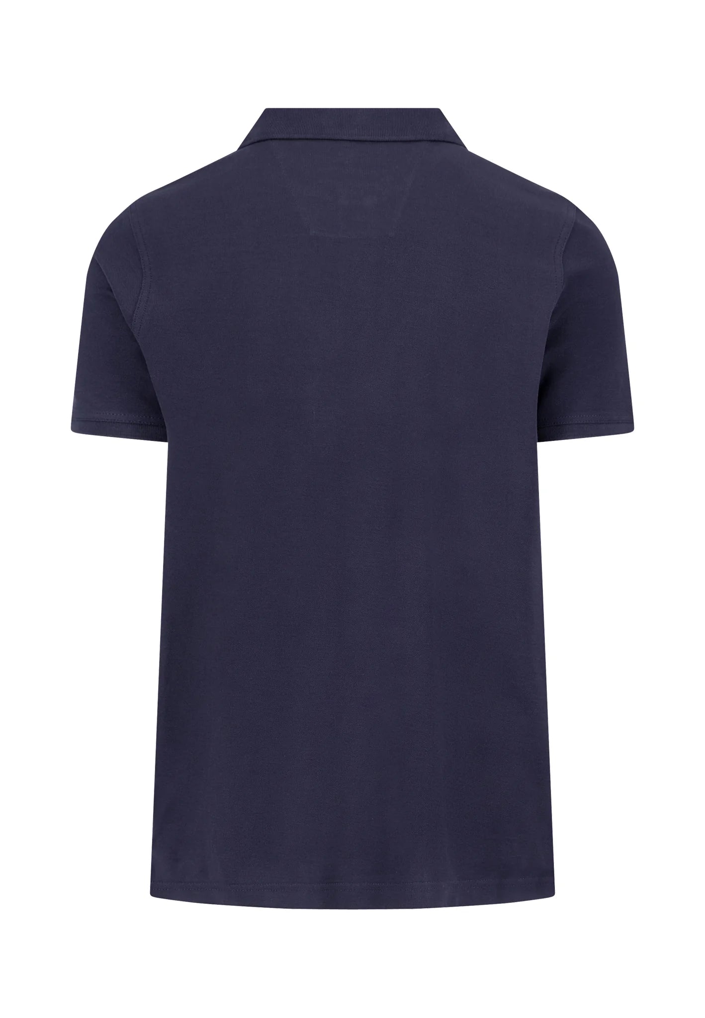 Navy blue polo shirt on a white background