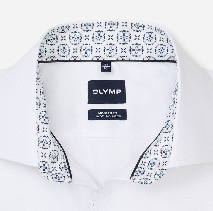 Olymp Egyptian Cotton White Shirt With Patterned Trim 1366