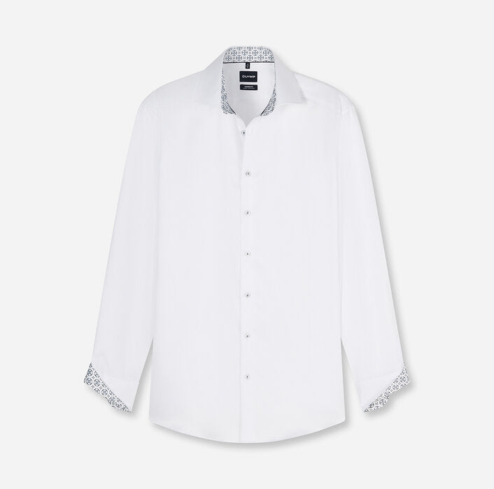 Olymp Egyptian Cotton White Shirt With Patterned Trim 1366