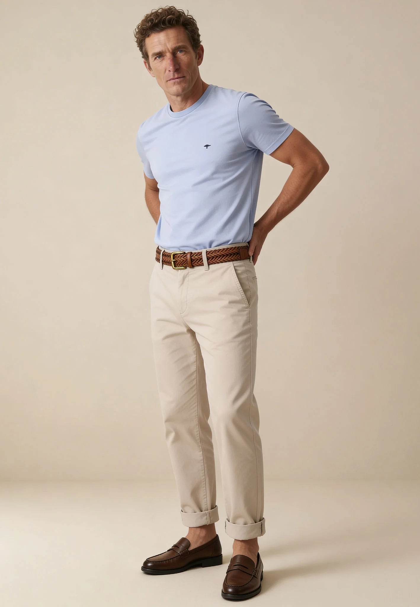 Fynch-Hatton Piqué Cotton T-shirt with a Round Neck in New Breeze 16031707