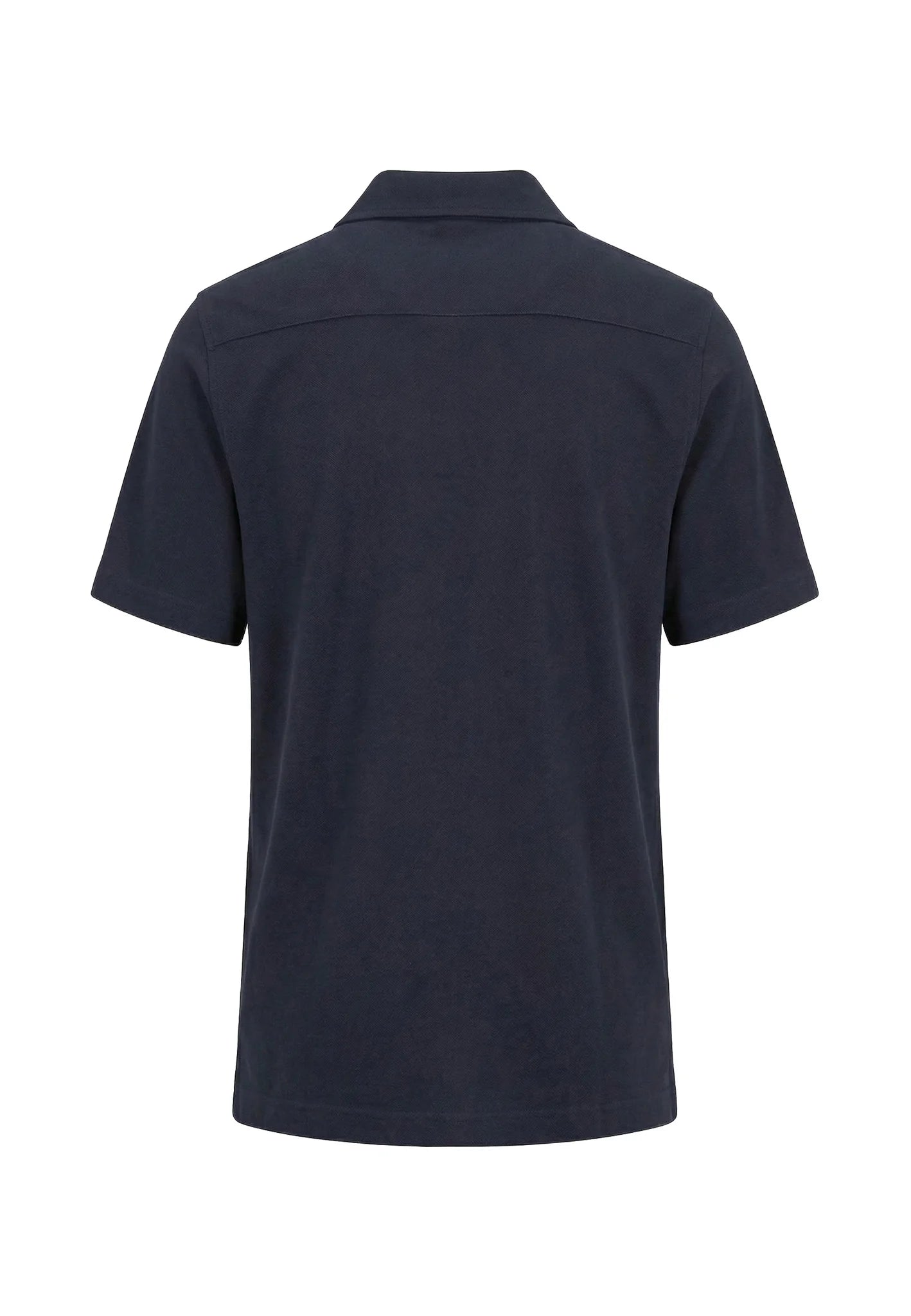 Navy blue polo shirt on a white background