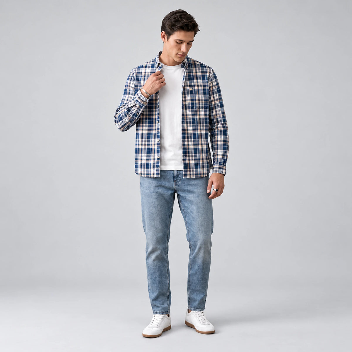 Fynch-Hatton Supersoft Cotton Check Shirt in Blue
