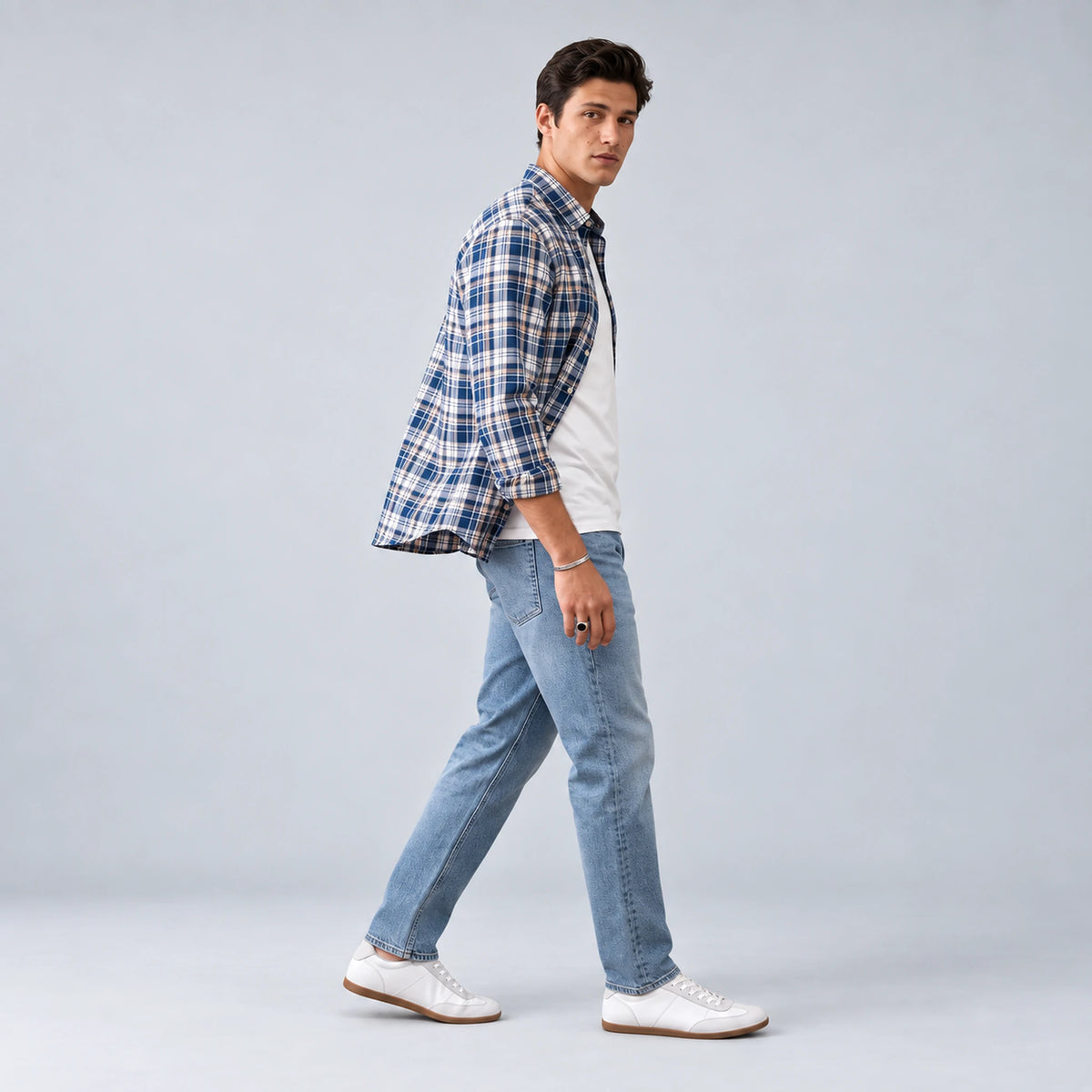 Fynch-Hatton Supersoft Cotton Check Shirt in Blue