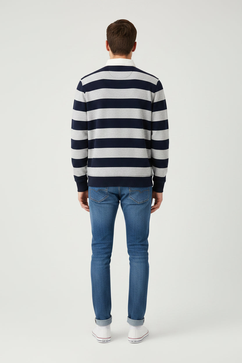 Fynch-Hatton Cotton Striped Rugby Shirt with Polo Collar