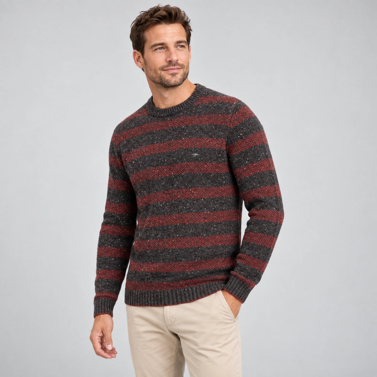 Fynch-Hatton Striped Donegal Crew Neck Sweater 1610361
