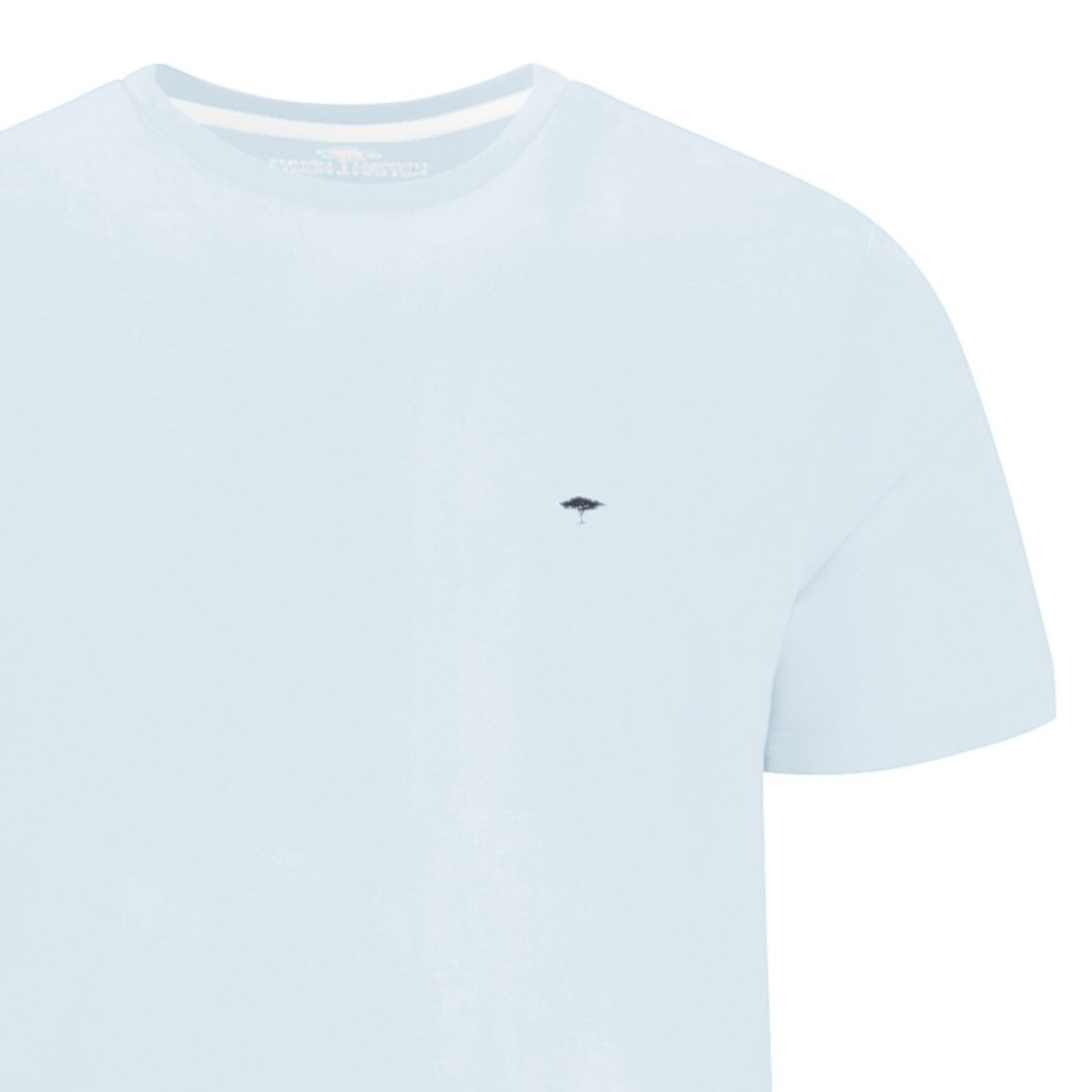 Light blue t-shirt with a small logo on a white background