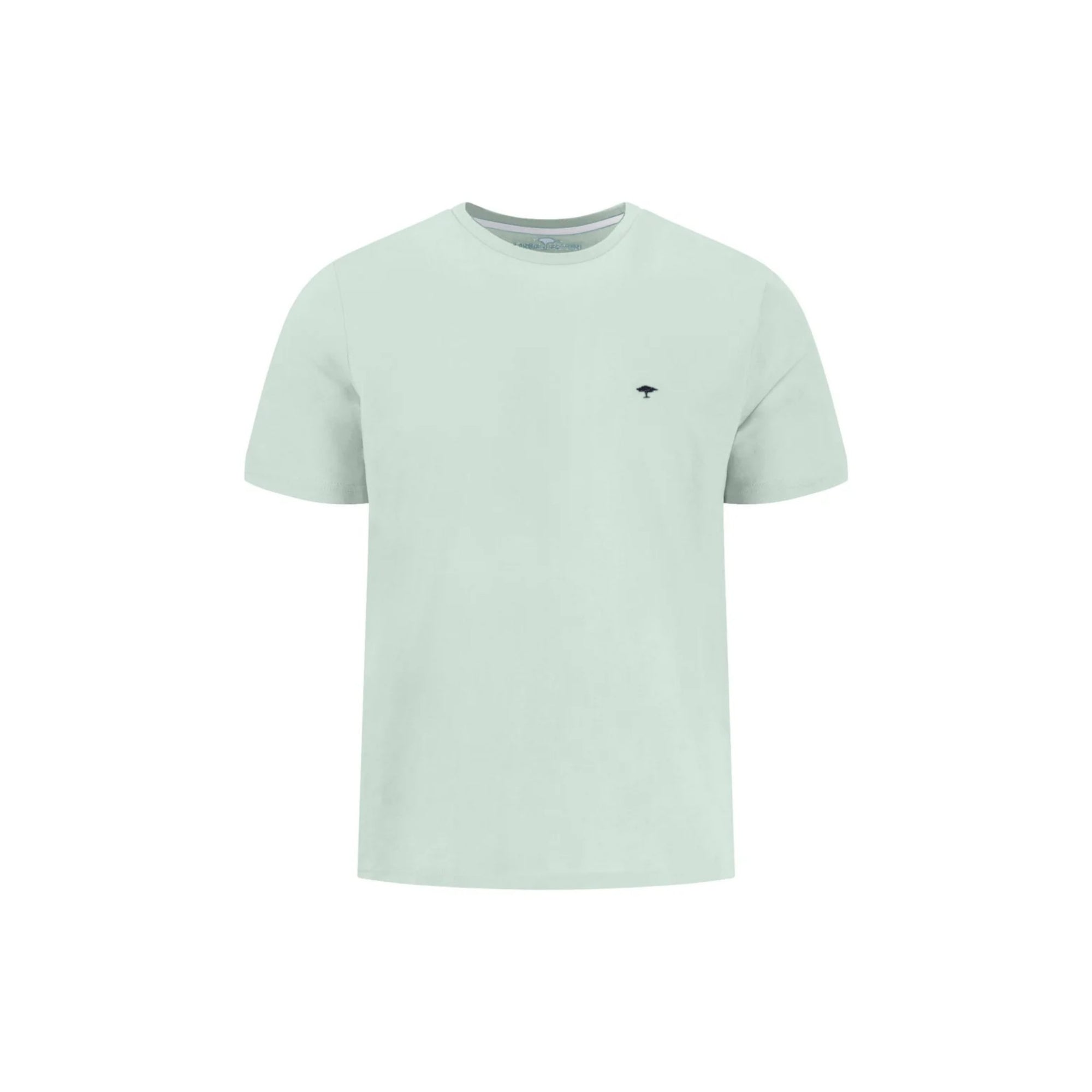 Light green t-shirt with a small black logo on a white background