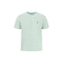 Light green t-shirt with a small black logo on a white background