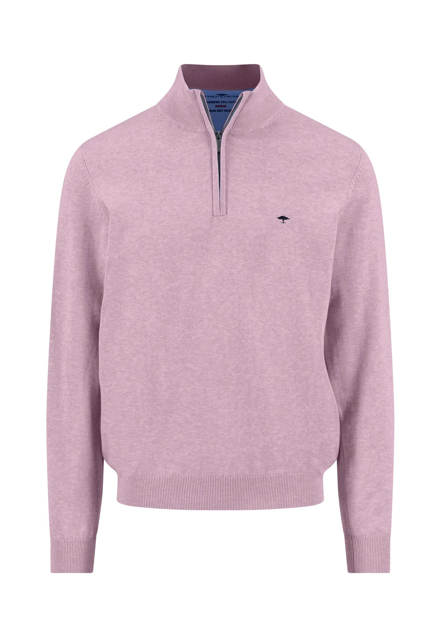 Pink half-zip sweater on a white background