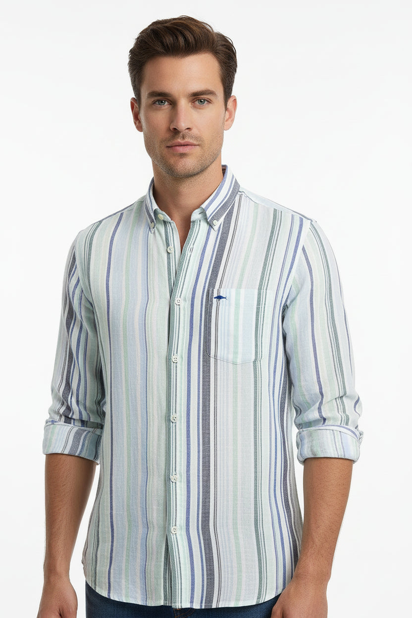 Striped shirt with a collar on a white background