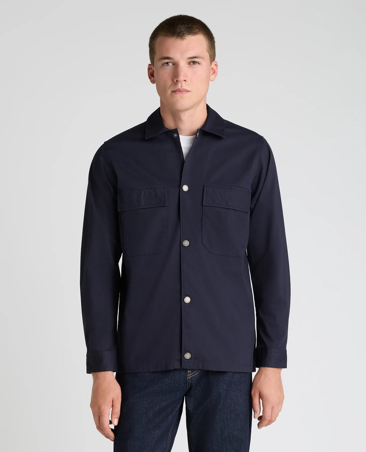 Remus Uomo Cotton Stretch Overshirt in Navy