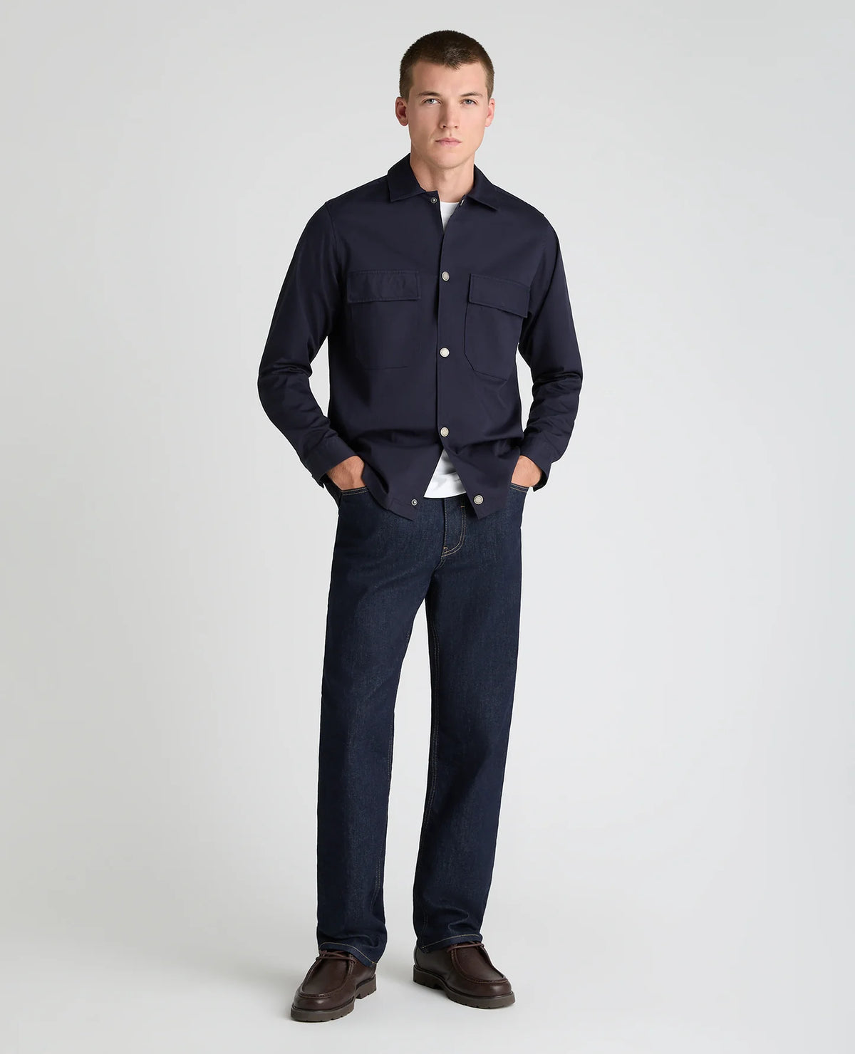 Remus Uomo Cotton Stretch Overshirt in Navy