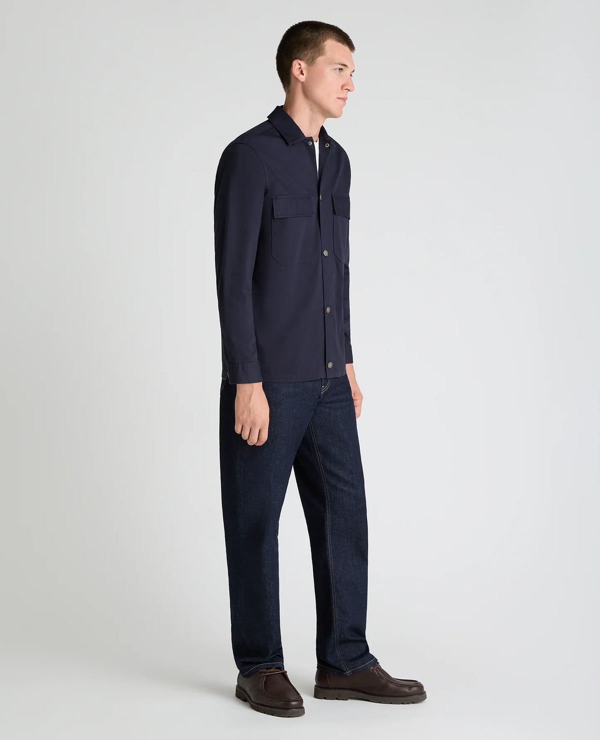 Remus Uomo Cotton Stretch Overshirt in Navy