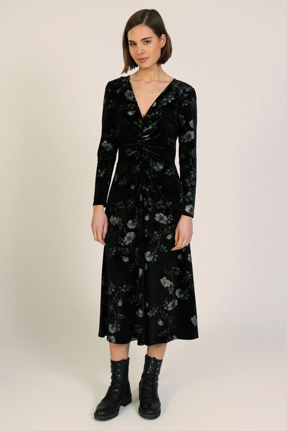 Traffic People Swan Song Blain Velvet Midi Dress In Black Floral