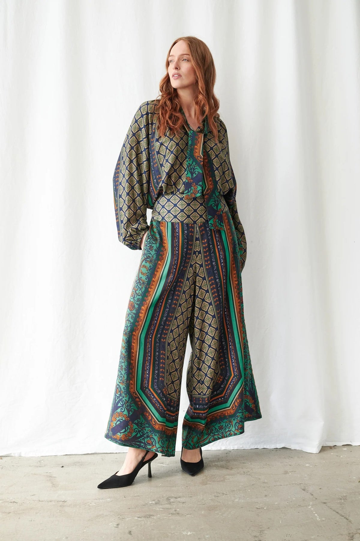 One Hundred Stars Amulet Emerald Palazzo Trousers