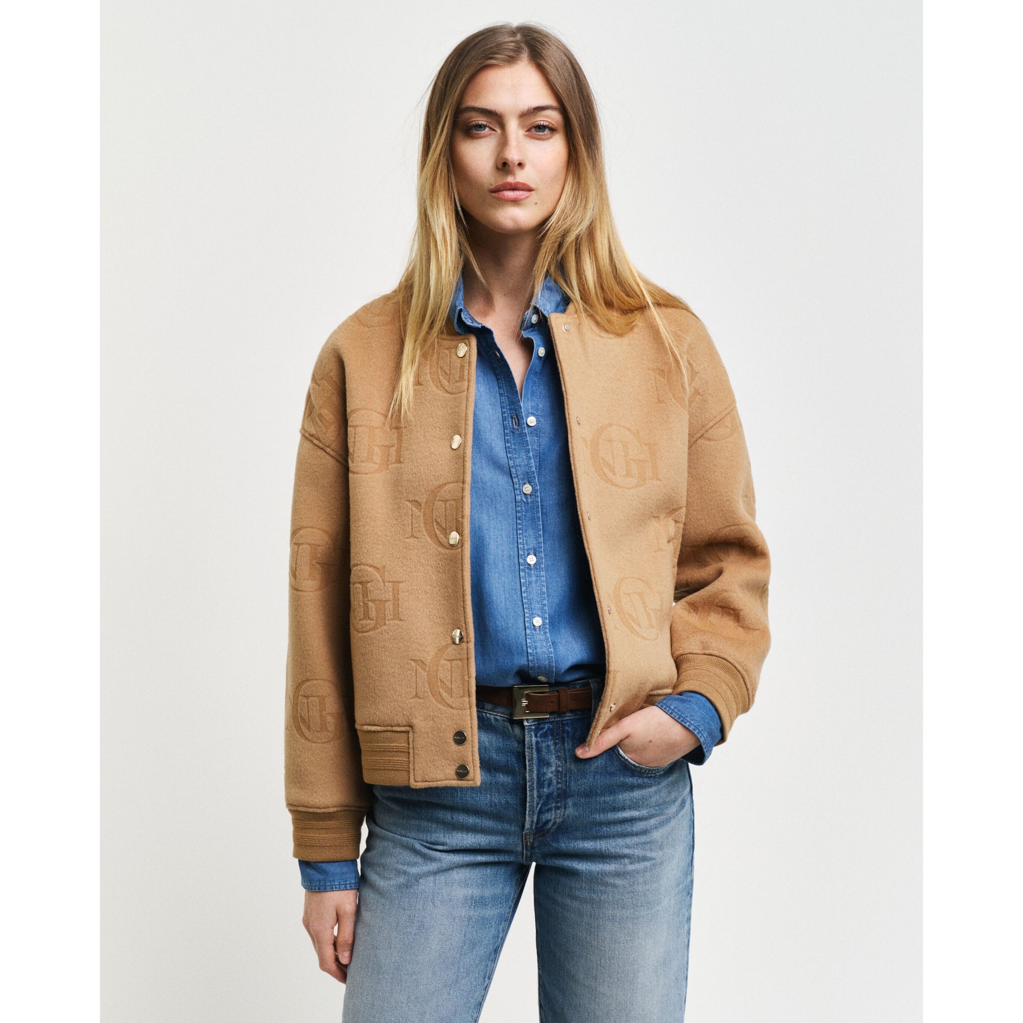 GANT Jacquard Varsity Pure Wool Jacket Warm Khaki 4700335