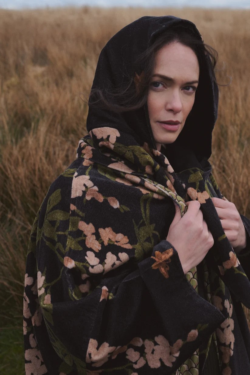 One Hundred Stars Wisteria Velvet Grande Kimono In Black