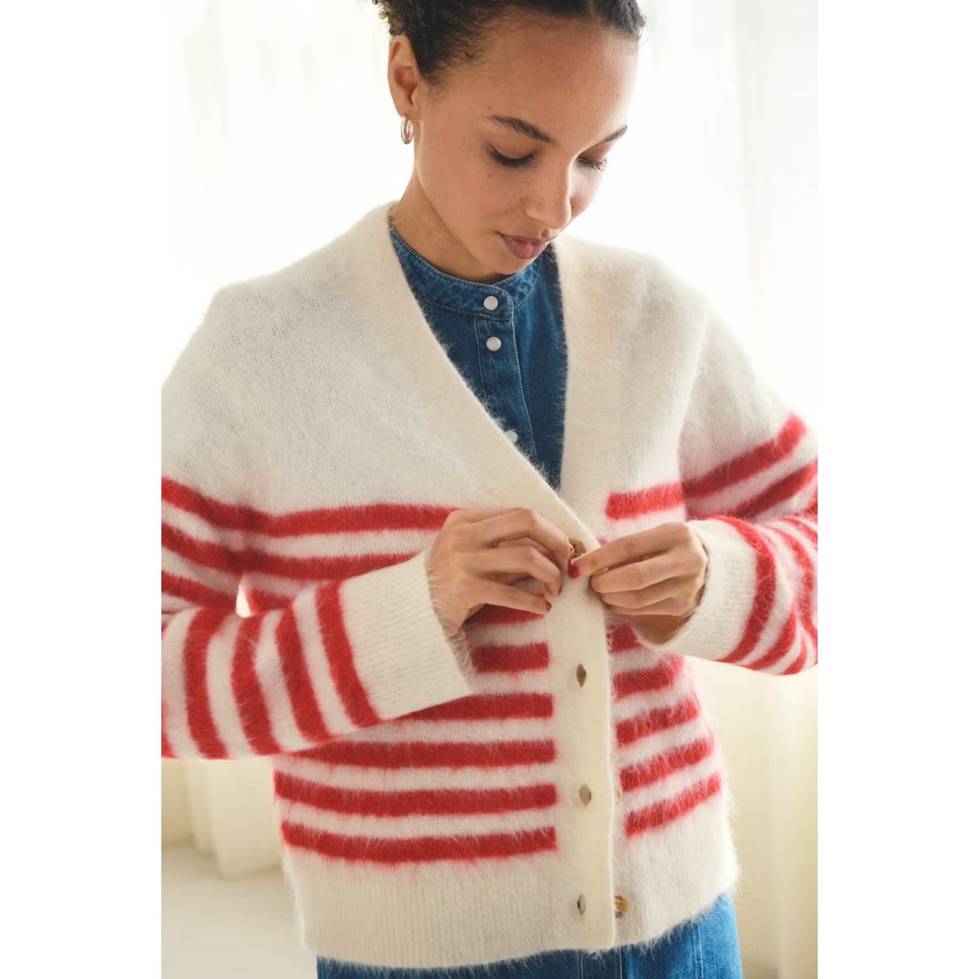 Part Two Pakize Cardigan in Mard Red Stripe 30309272