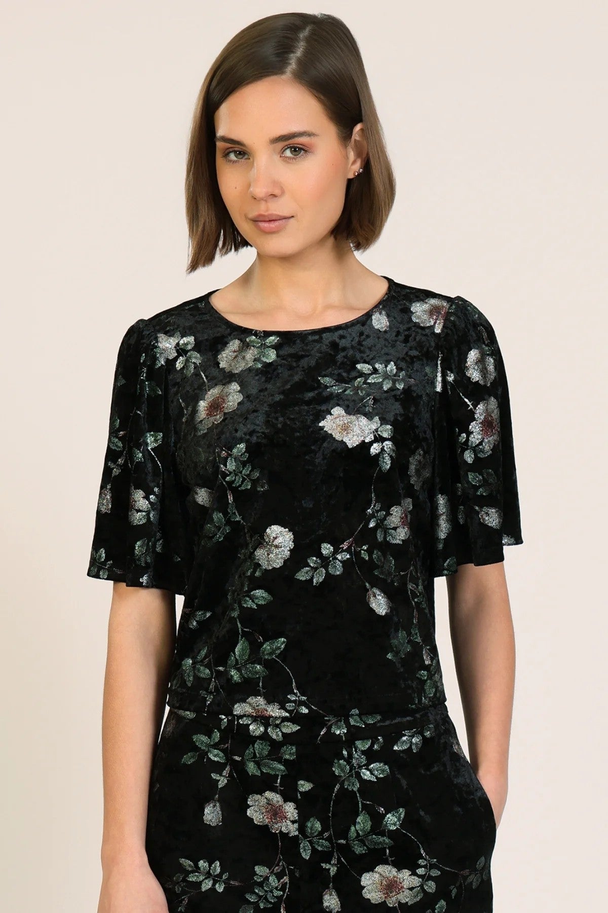 Traffic People Swan Song Rene Velvet Blouse In Black Floral