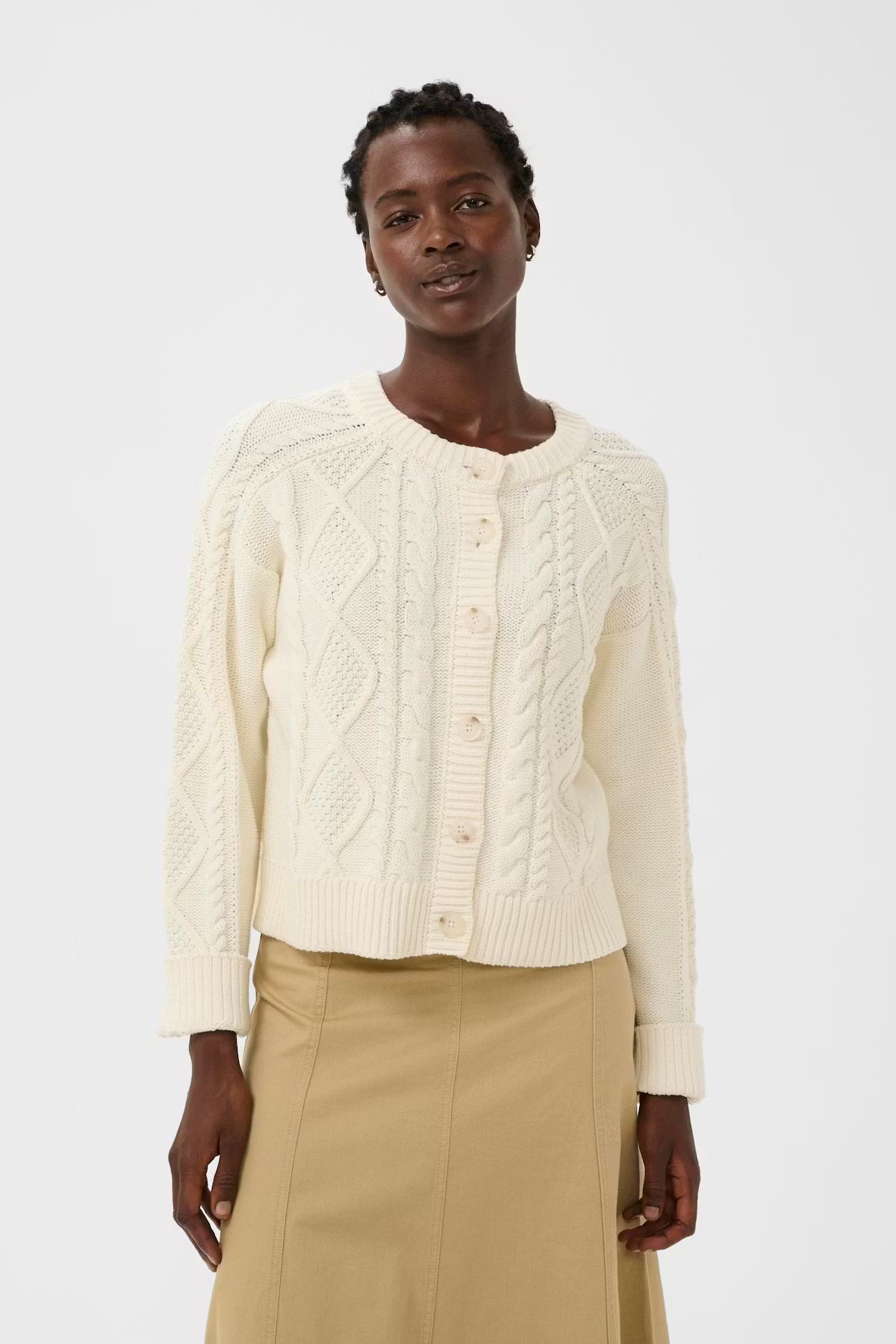 Part Two Zayra Cable Knit Cardigan In Whisper White