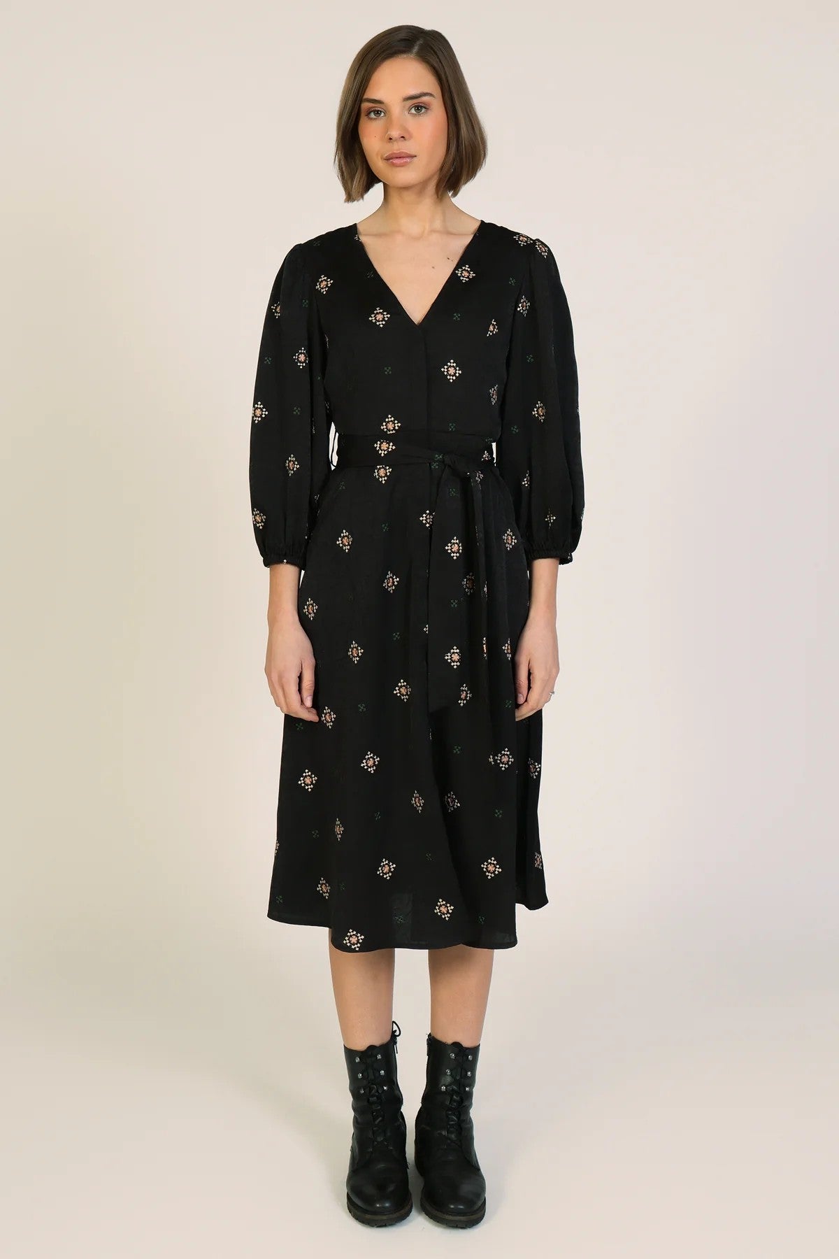 Traffic People Sacred Silence Lulu  Embroidered Midi Dress In Black