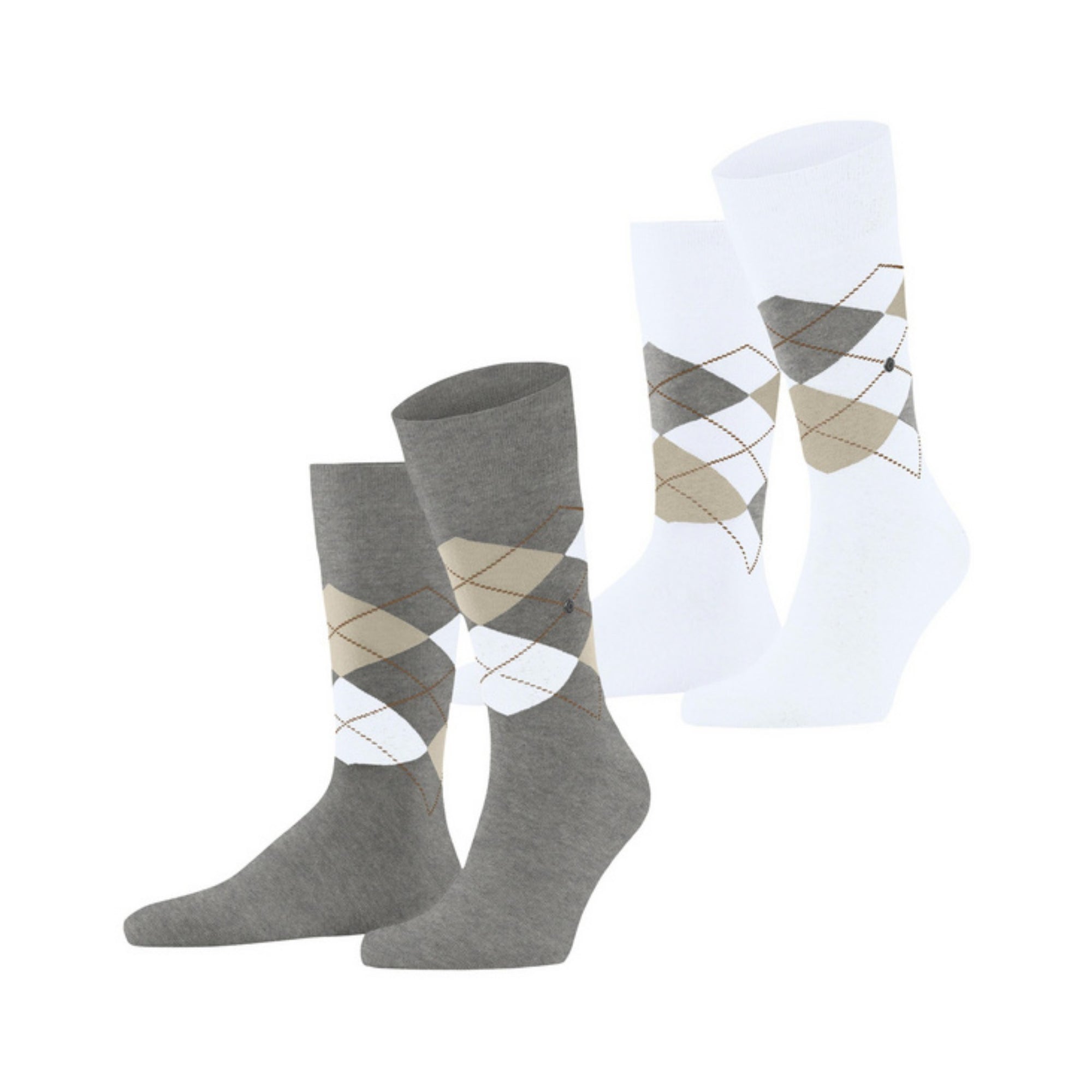 Burlington Everyday Argyle Mens Socks 21102 in Grey/White