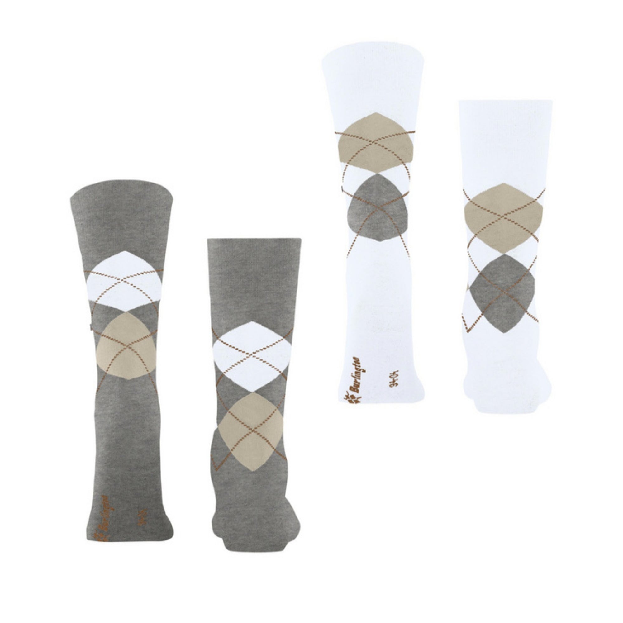 Burlington Everyday Argyle Mens Socks 21102 in Grey/White